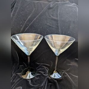Cristal D' Arques Clear Glass & Olive Green Martini Glasses Set Of 2